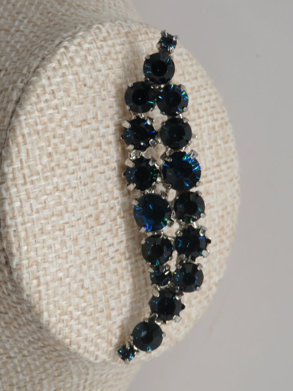 Vintage Dark Blue Rhinestone Silver Tone Brooch